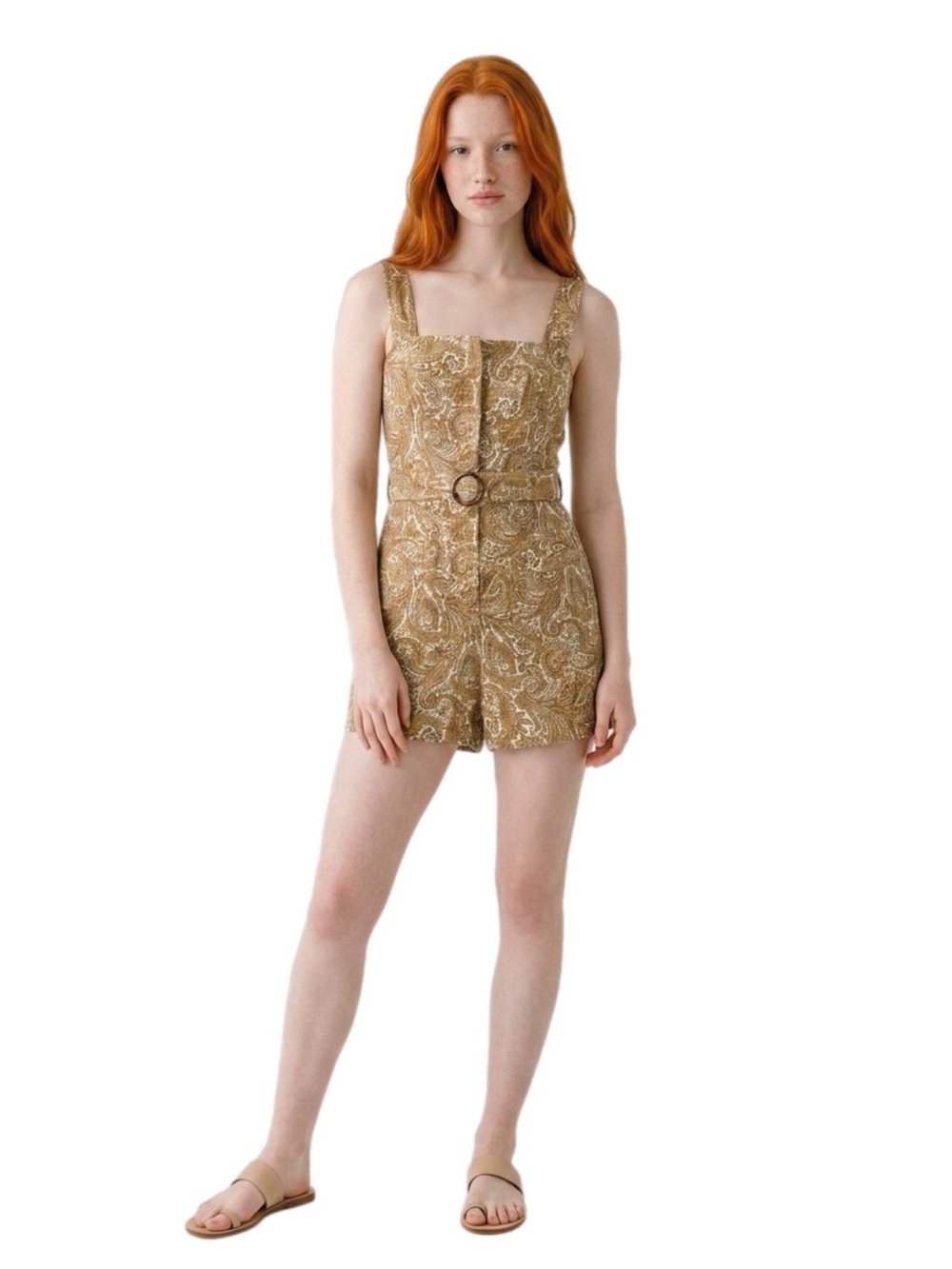 House of Harlow 1960 Gold Paisley Belted Romper Size 10